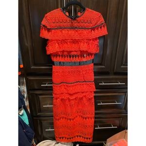 Short Sleeve Red Ruffle Long Party Dress
